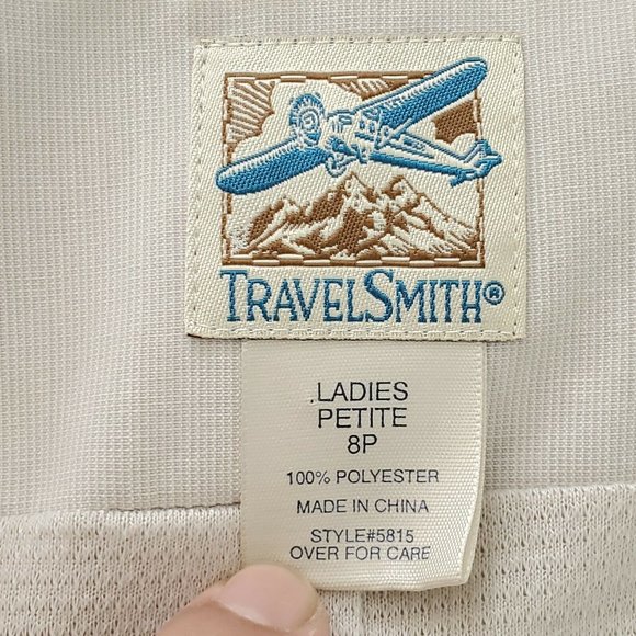 TravelSmith Women’s Beige Khaki Spread Collar Three-Button Blazer Jacket Size 8P - Picture 8 of 10